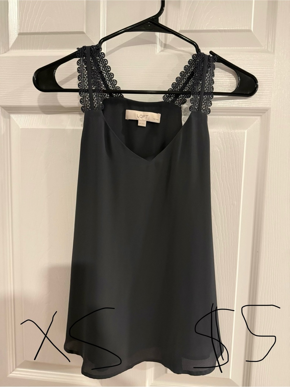 LOFT Black Lace-Trim V-Neck Tank Top
